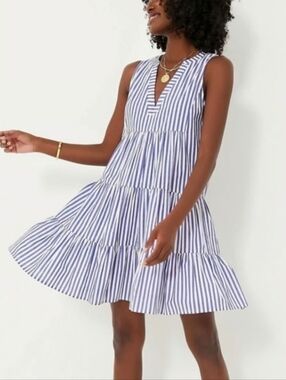 Tuckernuck Blue and White Striped Sleeveless Tiered Mini Dress